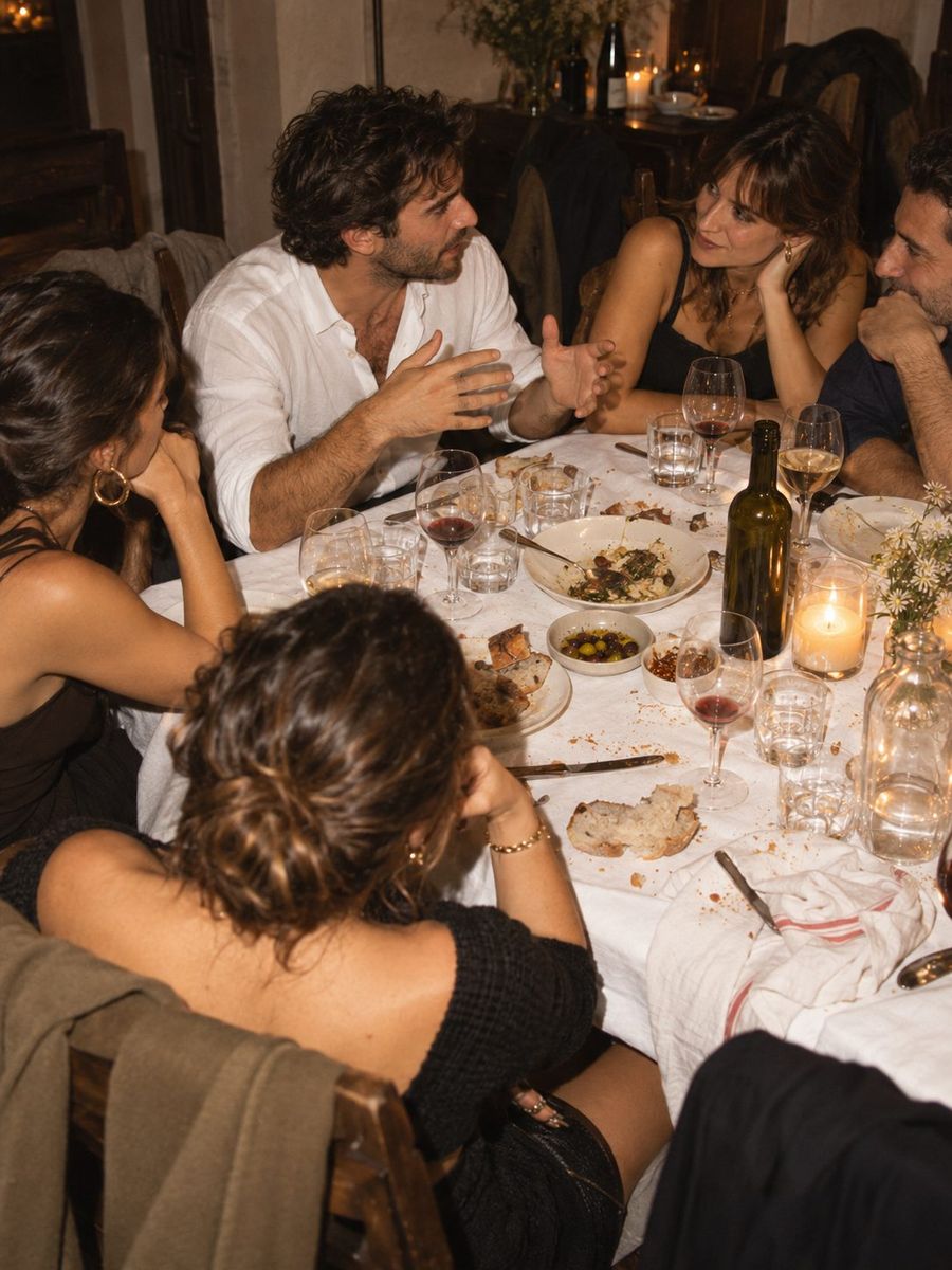 Guests deep in conversation around the table